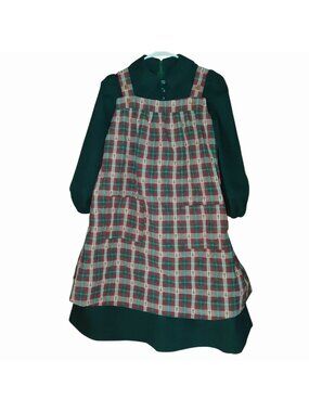 Sophie Tent Smock Dress Dark Green Long Sleeve Festive Aprons Hair Scrunchie